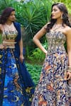 Buy_Rashika Sharma_Blue Georgette, Organza Embroidery Round Neck Marble Printed Lehenga Set 