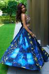 Shop_Rashika Sharma_Blue Georgette, Organza Embroidery Round Neck Marble Printed Lehenga Set 