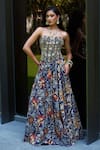 Buy_Rashika Sharma_Blue Georgette, Shantoon Zari, Shanaya Hand Embellished Corset Lehenga Set _at_Aza_Fashions