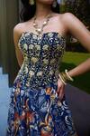 Shop_Rashika Sharma_Blue Georgette, Shantoon Zari, Shanaya Hand Embellished Corset Lehenga Set 