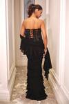 Shop_Rashika Sharma_Black Net, Shantoon, Chiffon Mirrors, Zari Ruffle Saree Set With Corset _at_Aza_Fashions