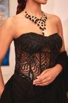 Rashika Sharma_Black Net, Shantoon, Chiffon Mirrors, Zari Ruffle Saree Set With Corset _at_Aza_Fashions