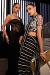 Buy_Rashika Sharma_Black Net, Shantoon, Chiffon Mirrors, Zari Ruffle Saree Set With Corset 