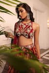 Rashika Sharma_Maroon Net, Georgette Mirrors, Zari, Embroidery Round Neck Hand Lehenga Set _Online_at_Aza_Fashions