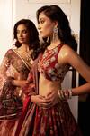 Buy_Rashika Sharma_Maroon Net, Georgette Mirrors, Zari, Embroidery Round Neck Hand Lehenga Set _Online_at_Aza_Fashions