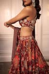 Buy_Rashika Sharma_Maroon Net, Georgette Mirrors, Zari, Embroidery Round Neck Hand Lehenga Set 