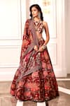 Shop_Rashika Sharma_Maroon Net, Georgette Mirrors, Zari, Embroidery Round Neck Hand Lehenga Set 