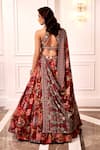 Shop_Rashika Sharma_Maroon Net, Georgette Mirrors, Zari, Embroidery Round Neck Hand Lehenga Set _at_Aza_Fashions