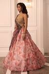Buy_Rashika Sharma_Peach Net, Organza Zari, Mirrors, Cut Work, Embroidery Plunge Hand Lehenga Set _Online_at_Aza_Fashions
