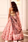 Shop_Rashika Sharma_Peach Net, Organza Zari, Mirrors, Cut Work, Embroidery Plunge Hand Lehenga Set _at_Aza_Fashions