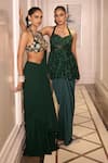 Buy_Rashika Sharma_Green Net, Georgette Embroidery, Mirrors, Zari Round Neck Hand Drape Saree Set _Online_at_Aza_Fashions