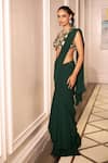 Rashika Sharma_Green Net, Georgette Embroidery, Mirrors, Zari Round Neck Hand Drape Saree Set _at_Aza_Fashions
