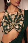 Rashika Sharma_Green Net, Georgette Embroidery, Mirrors, Zari Round Neck Hand Drape Saree Set _Online