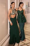 Shop_Rashika Sharma_Green Net, Satin Mirrors, Crystals, Embroidery Peplum Kurta And Draped Skirt Set _Online_at_Aza_Fashions