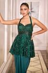 Buy_Rashika Sharma_Green Net, Satin Mirrors, Crystals, Embroidery Peplum Kurta And Draped Skirt Set 