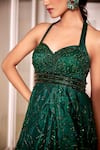 Rashika Sharma_Green Net, Satin Mirrors, Crystals, Embroidery Peplum Kurta And Draped Skirt Set _Online