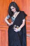 Rashika Sharma_Black Net, Chiffon Beads, Zari, Embroidery Round Neck Ruffle Saree Set _Online_at_Aza_Fashions