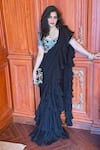 Buy_Rashika Sharma_Black Net, Chiffon Beads, Zari, Embroidery Round Neck Ruffle Saree Set _at_Aza_Fashions