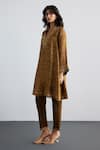 RI.Ritu Kumar_Brown Silk, Viscose, Satin, Lycra Designer Ziba Print Kurta And Pant Set _Online_at_Aza_Fashions