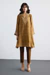 Buy_RI.Ritu Kumar_Brown Silk, Viscose, Satin, Lycra Designer Ziba Print Kurta And Pant Set _at_Aza_Fashions