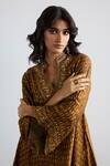 RI.Ritu Kumar_Brown Silk, Viscose, Satin, Lycra Designer Ziba Print Kurta And Pant Set _at_Aza_Fashions