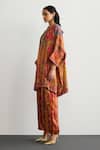 Buy_RI.Ritu Kumar_Red Silk Satin Mandarin Collar Designer Jaisalmer Print Kaftan And Pant Set _Online_at_Aza_Fashions