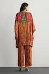 Shop_RI.Ritu Kumar_Red Silk Satin Mandarin Collar Designer Jaisalmer Print Kaftan And Pant Set _at_Aza_Fashions