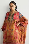 Shop_RI.Ritu Kumar_Red Silk Satin Mandarin Collar Designer Jaisalmer Print Kaftan And Pant Set _Online_at_Aza_Fashions