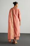 Shop_RI.Ritu Kumar_Peach Silk, Chanderi, Cotton Embroidery, Zari V-neck Nawabi Kurta Set _at_Aza_Fashions