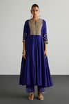 RI.Ritu Kumar_Purple , Chanderi, Organza Embroidery Designer Alaknanda Kurta Set _at_Aza_Fashions