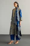 Shop_RI.Ritu Kumar_Blue Rayon, Crepe, Viscose Embroidery, Brocade Jamawar Kurta Pant Dupatta Set _Online_at_Aza_Fashions