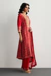 Buy_RI.Ritu Kumar_Red Rayon, Crepe, Viscose, Chinon Embroidery Split Jamawar Silk Kurta Pant Set _Online_at_Aza_Fashions