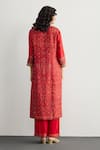 Shop_RI.Ritu Kumar_Red Rayon, Crepe, Viscose, Chinon Embroidery Split Jamawar Silk Kurta Pant Set _at_Aza_Fashions