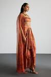 Shop_RI.Ritu Kumar_Coral , Satin Sequins Multi Print Cape Bustier Skirt Set _Online_at_Aza_Fashions