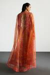 Shop_RI.Ritu Kumar_Coral , Satin Sequins Multi Print Cape Bustier Skirt Set _at_Aza_Fashions