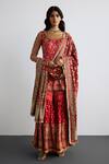 Buy_RI.Ritu Kumar_Red Silk Satin, Silk, Chinon Embroidery Round Lina Designer Kurta Garara Set _at_Aza_Fashions