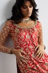 RI.Ritu Kumar_Red Silk Satin, Silk, Chinon Embroidery Round Lina Designer Kurta Garara Set _Online_at_Aza_Fashions