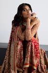 RI.Ritu Kumar_Red Silk Satin, Silk, Chinon Embroidery Round Lina Designer Kurta Garara Set _at_Aza_Fashions