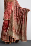 Buy_RI.Ritu Kumar_Red Silk Satin, Silk, Chinon Embroidery Round Lina Designer Kurta Garara Set 