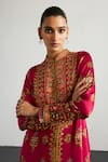 RI.Ritu Kumar_Fuchsia Silk Satin, Viscose, Satin, Lycra, Fuschia Olive Designer Kurta Set _Online_at_Aza_Fashions