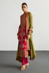 Buy_RI.Ritu Kumar_Fuchsia Silk Satin, Viscose, Satin, Lycra, Fuschia Olive Designer Kurta Set _Online_at_Aza_Fashions