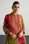 Shop_RI.Ritu Kumar_Fuchsia Silk Satin, Viscose, Satin, Lycra, Fuschia Olive Designer Kurta Set _Online_at_Aza_Fashions
