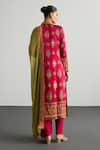 Shop_RI.Ritu Kumar_Fuchsia Silk Satin, Viscose, Satin, Lycra, Fuschia Olive Designer Kurta Set _at_Aza_Fashions