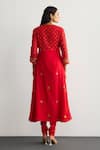 Shop_RI.Ritu Kumar_Red Chanderi, Silk, Cotton, Lycra Embroidery Round Neck Haldi Kurta Set _at_Aza_Fashions