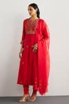 Buy_RI.Ritu Kumar_Red Chanderi, Silk, Cotton, Lycra Embroidery Round Neck Haldi Kurta Set _Online_at_Aza_Fashions