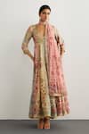 Buy_RI.Ritu Kumar_Pink Silk, Chanderi, Viscose, Satin, Lycra, Net, Kashmiri Buti Anarkali Set _at_Aza_Fashions