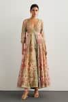 Buy_RI.Ritu Kumar_Pink Silk, Chanderi, Viscose, Satin, Lycra, Net, Kashmiri Buti Anarkali Set _Online_at_Aza_Fashions