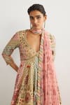 Shop_RI.Ritu Kumar_Pink Silk, Chanderi, Viscose, Satin, Lycra, Net, Kashmiri Buti Anarkali Set _Online_at_Aza_Fashions