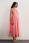 RI.Ritu Kumar_Pink Chanderi Silk, Cotton, Lycra, Viscose, Chinon Bubblegum Anarkali Set _Online_at_Aza_Fashions