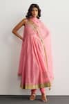 Buy_RI.Ritu Kumar_Pink Chanderi Silk, Cotton, Lycra, Viscose, Chinon Bubblegum Anarkali Set _at_Aza_Fashions